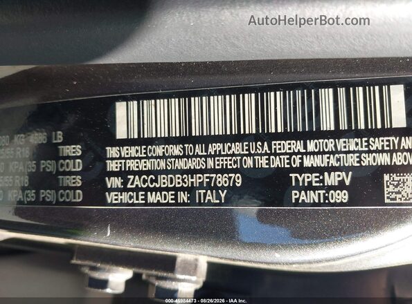 ZACCJBDB3HPF78679 2017 JEEP RENEGADE Серый Вид подкапотного пространства