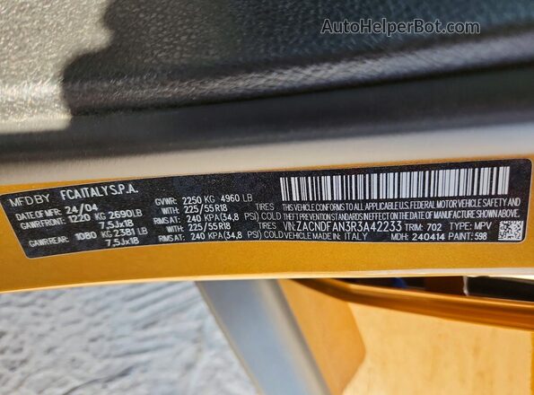 ZACNDFAN3R3A42233 2024 DODGE OTHER Золотой Вид наклейки с VIN-кодом