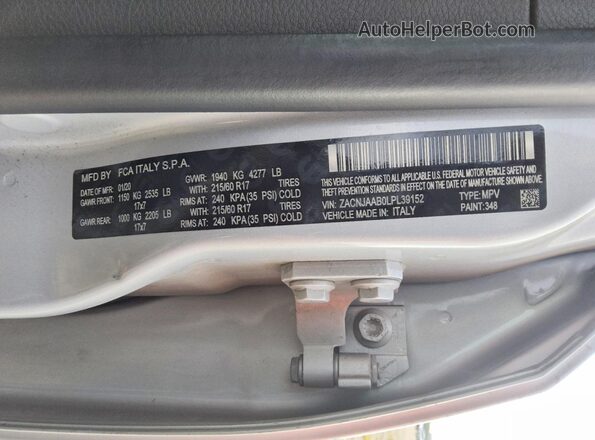 ZACNJAAB0LPL39152 2020 JEEP RENEGADE Silver VIN կոդի պիտակի տեսք