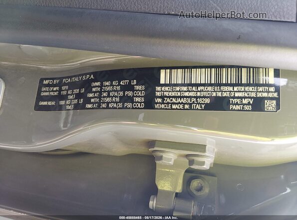 ZACNJAAB3LPL16299 2020 JEEP RENEGADE Gray ძრავის განყოფილების ხედი