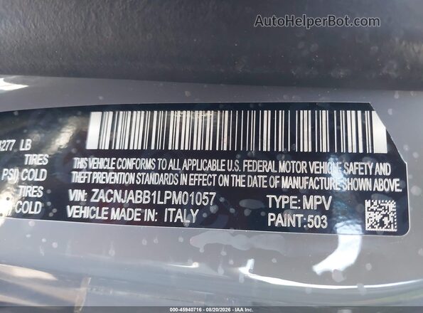 ZACNJABB1LPM01057 2020 JEEP RENEGADE Gray ძრავის განყოფილების ხედი