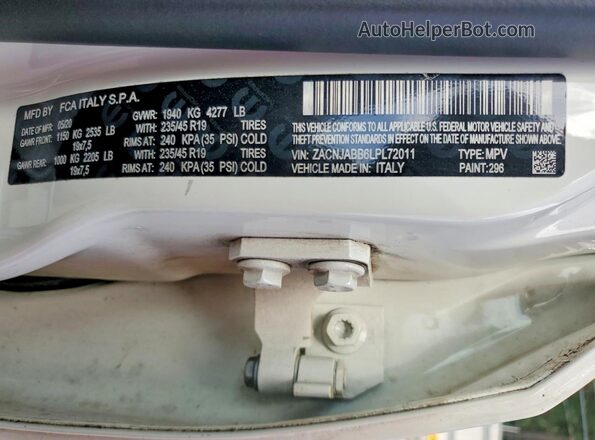 ZACNJABB6LPL72011 2020 JEEP RENEGADE Белый Вид подкапотного пространства