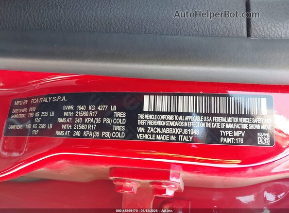 ZACNJABBXKPJ81948 2019 JEEP RENEGADE Красный Вид подкапотного пространства