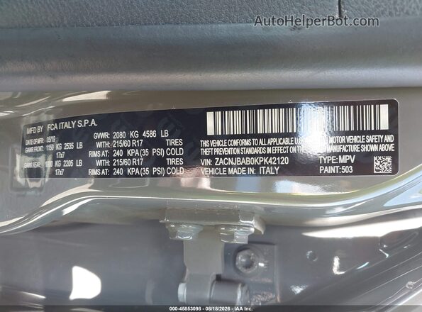 ZACNJBAB0KPK42120 2019 JEEP RENEGADE Gray Widok komory silnika