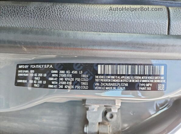 ZACNJBAB5LPL13748 2020 JEEP RENEGADE Gray Vista de la etiqueta del VIN