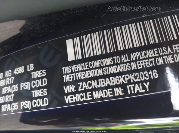 ZACNJBAB6KPK20316 2019 JEEP RENEGADE Черный Вид подкапотного пространства