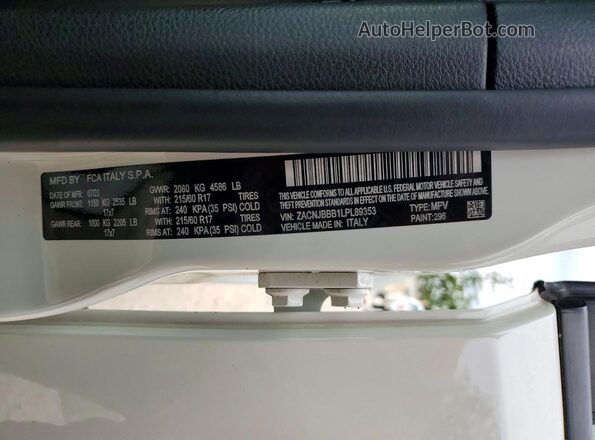 ZACNJBBB1LPL89353 2020 JEEP RENEGADE Белый Вид наклейки с VIN-кодом