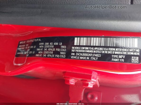 ZACNJBBB2KPJ74823 2019 JEEP RENEGADE Red Widok komory silnika