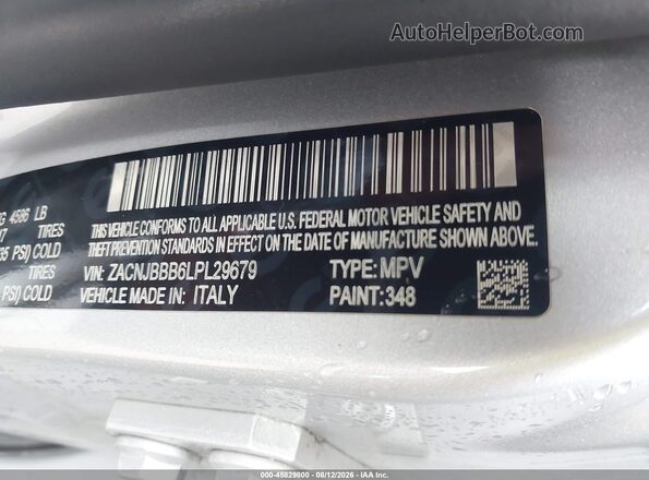 ZACNJBBB6LPL29679 2020 JEEP RENEGADE Silver Вид підкапотного простору
