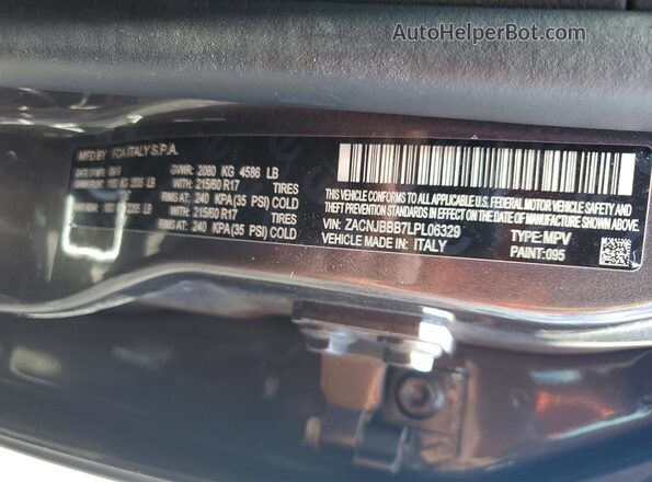 ZACNJBBB7LPL06329 2020 JEEP RENEGADE Серый Вид наклейки с VIN-кодом