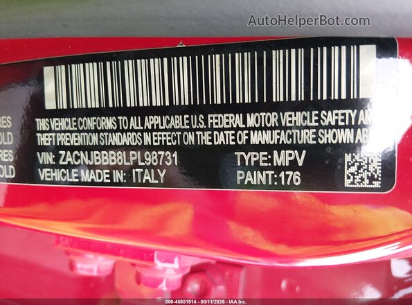 ZACNJBBB8LPL98731 2020 JEEP RENEGADE Красный Вид подкапотного пространства