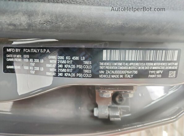 ZACNJBBBXKPK41796 2019 JEEP RENEGADE Gray Widok naklejki z numerem VIN