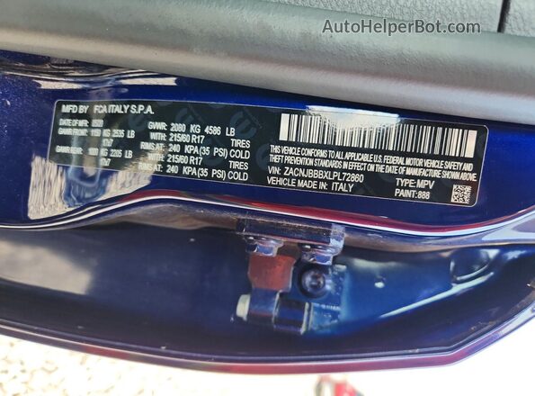 ZACNJBBBXLPL72860 2020 JEEP RENEGADE Purple VIN կոդի պիտակի տեսք