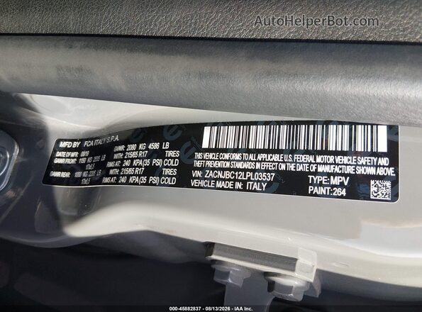 ZACNJBC12LPL03537 2020 JEEP RENEGADE Серый Вид подкапотного пространства
