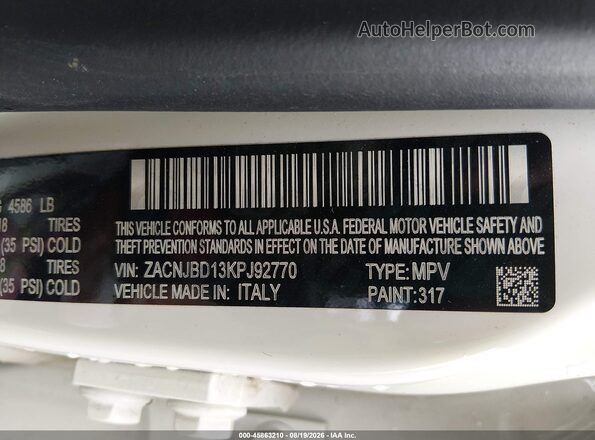 ZACNJBD13KPJ92770 2019 JEEP RENEGADE Белый Вид подкапотного пространства