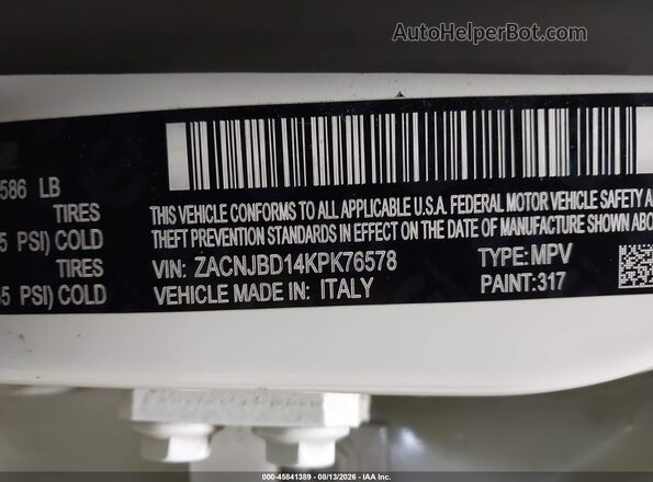 ZACNJBD14KPK76578 2019 JEEP RENEGADE White Widok komory silnika