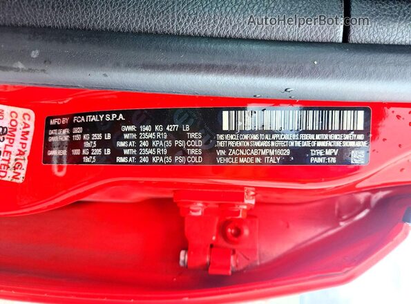 ZACNJCAB7MPM16029 2021 JEEP RENEGADE Red Панорамний вид салону 360°