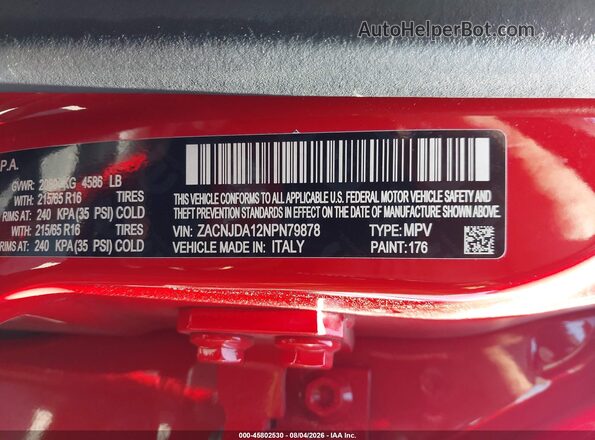 ZACNJDA12NPN79878 2022 JEEP RENEGADE Red Շարժիչի բաժամունքի տեսք