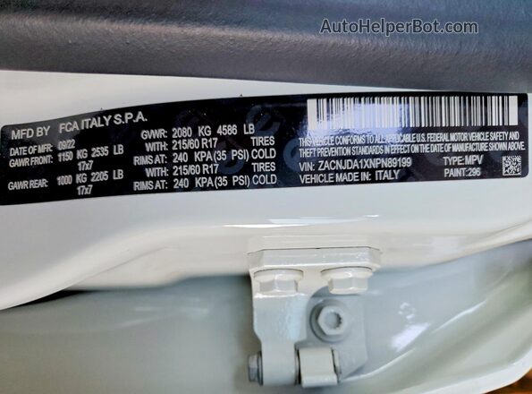 ZACNJDA1XNPN89199 2022 JEEP RENEGADE White Widok komory silnika