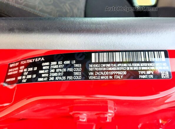 ZACNJDB10PPP69230 2023 JEEP RENEGADE Red VIN sticker view