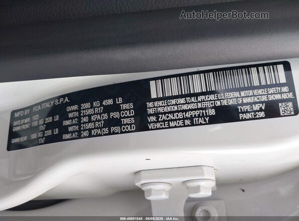 ZACNJDB14PPP71188 2023 JEEP RENEGADE White Engine compartment view