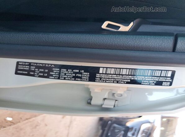 ZACNJDB17PPP24608 2023 JEEP RENEGADE White Vista de la etiqueta del VIN