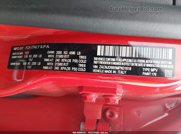 ZACNJDBB5MPN31619 2021 JEEP RENEGADE Red Widok komory silnika