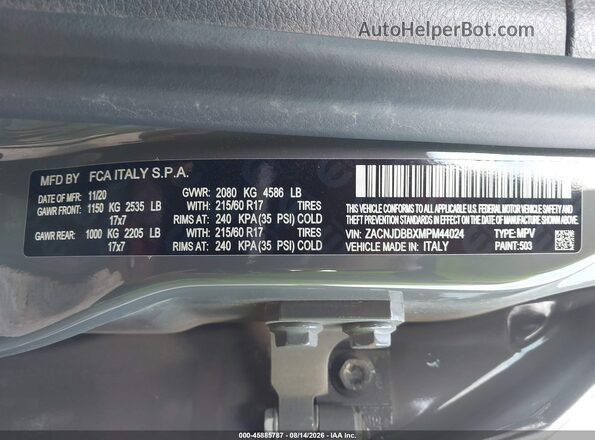 ZACNJDBBXMPM44024 2021 JEEP RENEGADE Gray Engine compartment view