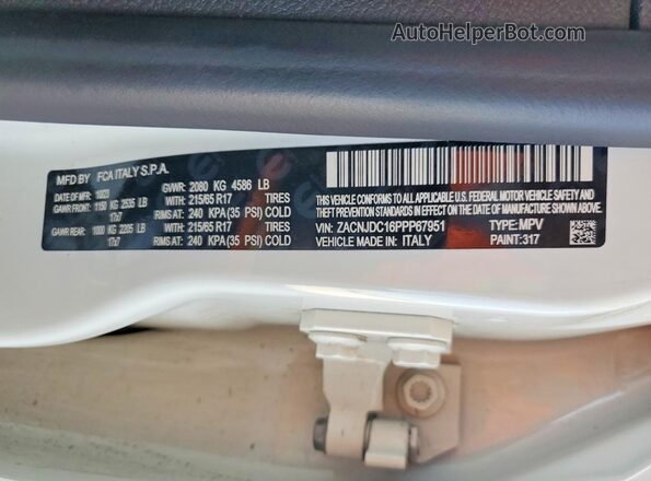 ZACNJDC16PPP67951 2023 JEEP RENEGADE White Вид наклейки з VIN-кодом