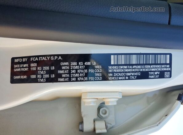 ZACNJDC18MPM14512 2021 JEEP RENEGADE White Widok naklejki z numerem VIN