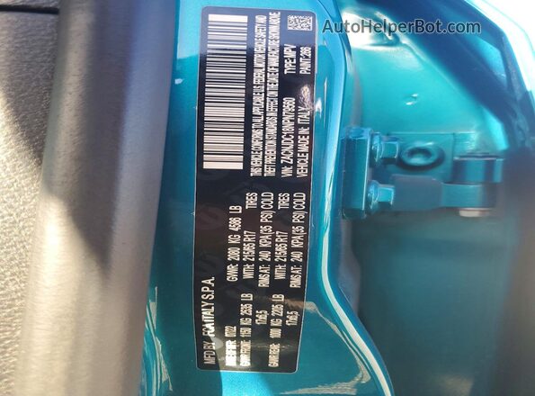 ZACNJDC18NPN79560 2022 JEEP RENEGADE Turquoise VIN კოდის სტიკერის ხედი