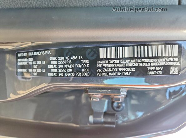 ZACNJDD17PPP26632 2023 JEEP RENEGADE Gray VIN კოდის სტიკერის ხედი