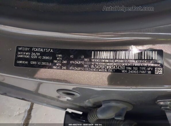 ZACPDFCW1R3A34260 2024 DODGE OTHER Gray Vista del compartimento del motor