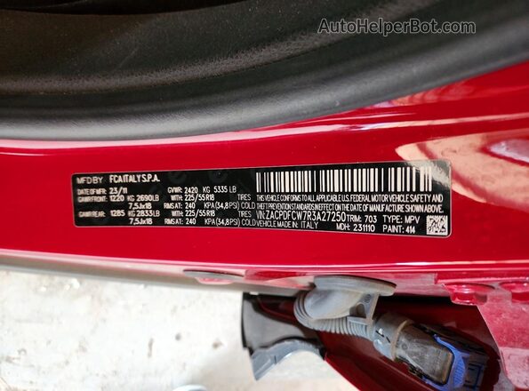 ZACPDFCW7R3A27250 2024 DODGE OTHER Red VIN კოდის სტიკერის ხედი