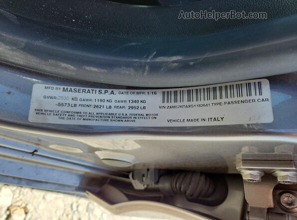 ZAM57RTAXG1182641 2016 MASERATI GHIBLI Gray VIN կոդի պիտակի տեսք