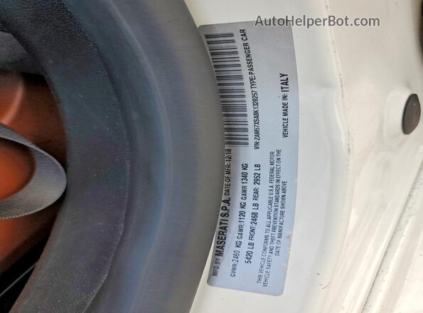 ZAM57XSA8K1328257 2019 MASERATI GHIBLI White ძრავის განყოფილების ხედი