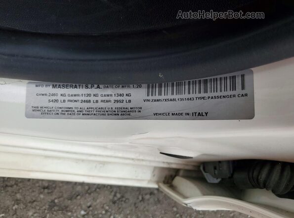 ZAM57XSA8L1351443 2020 MASERATI GHIBLI White Widok komory silnika