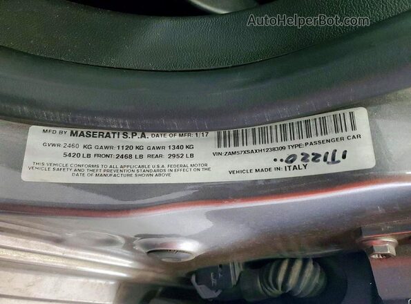 ZAM57XSAXH1238309 2017 MASERATI GHIBLI Gray Вид наклейки з VIN-кодом