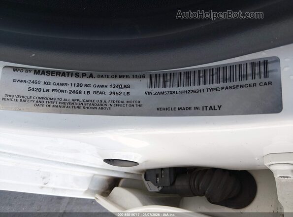 ZAM57XSL1H1226311 2017 MASERATI GHIBLI White Engine compartment view