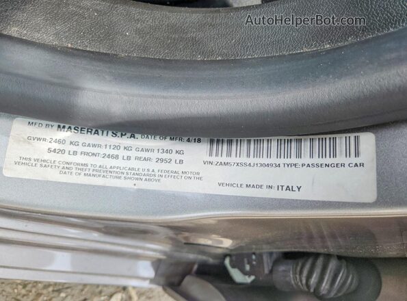 ZAM57XSS4J1304934 2018 MASERATI GHIBLI Gray ძრავის განყოფილების ხედი