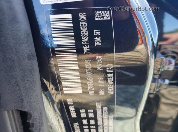ZARFAMBNXK7612049 2019 ALFA ROMEO GIULIA Black VIN sticker view