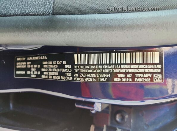 ZASFAKNN7J7B88474 2018 ALFA ROMEO STELVIO Blue VIN կոդի պիտակի տեսք