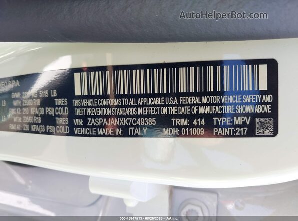 ZASPAJANXK7C49385 2019 ALFA ROMEO STELVIO White Շարժիչի բաժամունքի տեսք