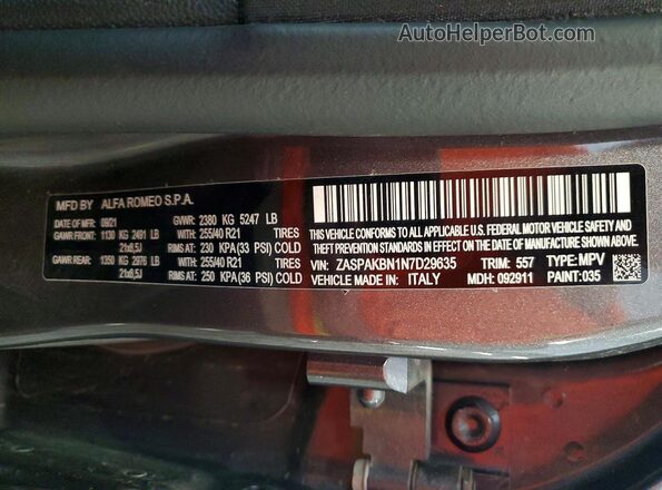 ZASPAKBN1N7D29635 2022 ALFA ROMEO STELVIO Gray 360 interior view