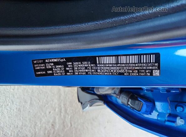 ZASPATCW3R3048878 2024 ALFA ROMEO OTHER Blue Вид наклейки з VIN-кодом