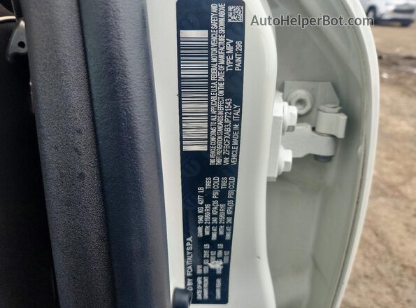 ZFBCFXAB3JP721543 2018 FIAT 500X White VIN կոդի պիտակի տեսք