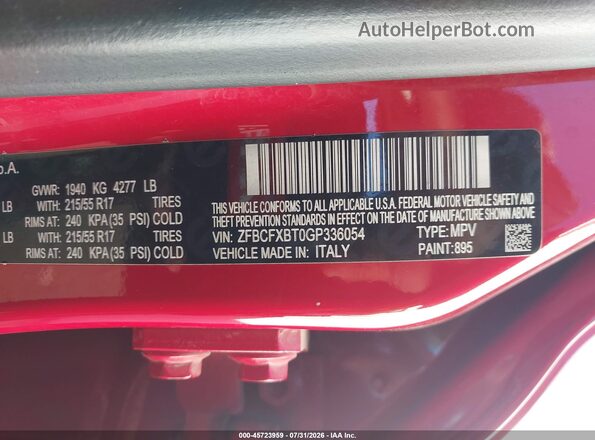 ZFBCFXBT0GP336054 2016 FIAT 500X Red Շարժիչի բաժամունքի տեսք