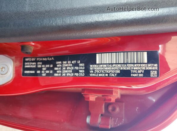 ZFBCFXCT8GP501586 2016 FIAT 500X Red VIN կոդի պիտակի տեսք