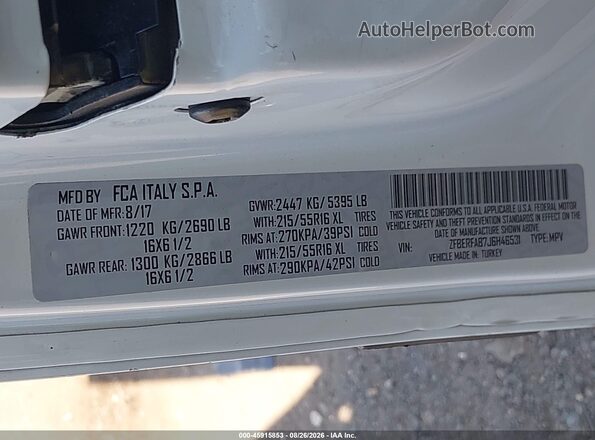 ZFBERFAB7J6H46531 2018 RAM PROMASTER CITY Белый Вид подкапотного пространства