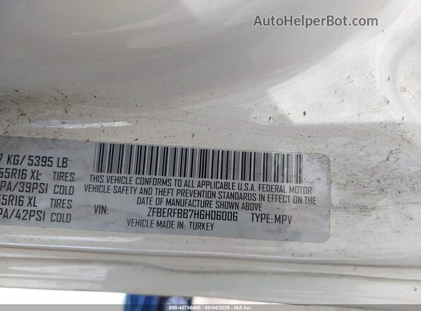 ZFBERFBB7H6H06006 2017 RAM PROMASTER CITY White Вид підкапотного простору